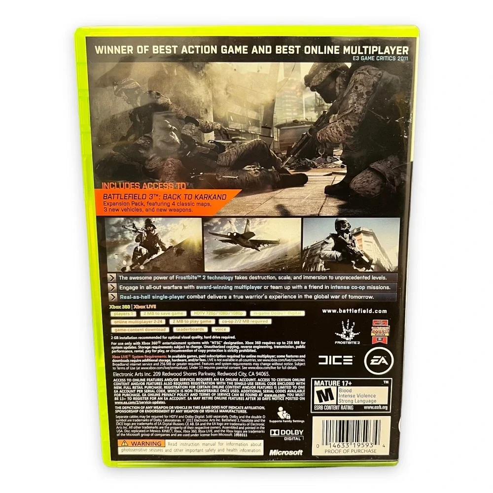 Battlefield 3 Microsoft Xbox 360 2011 Two Discs Complete w/‎ Manual